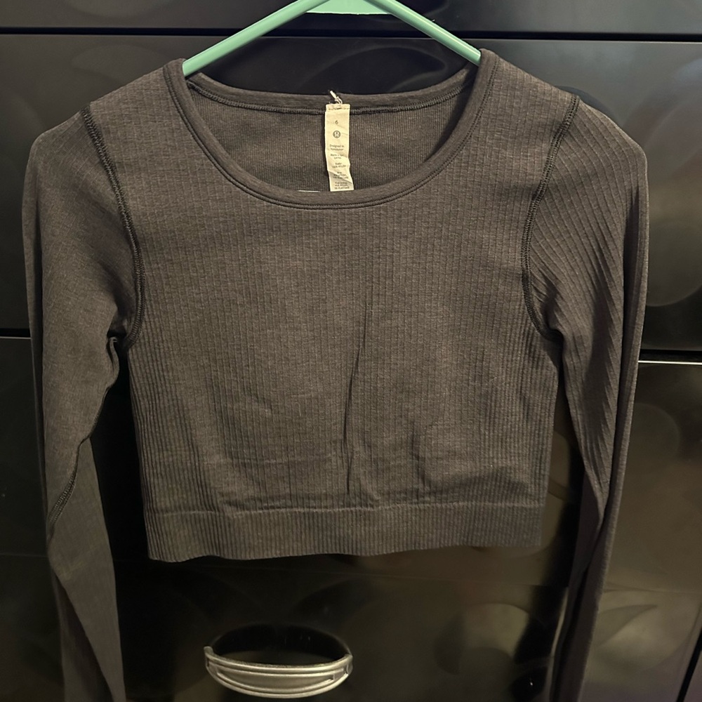 Black Lululemon Long Sleeve Ebb to Street Cropped Long Sleeve